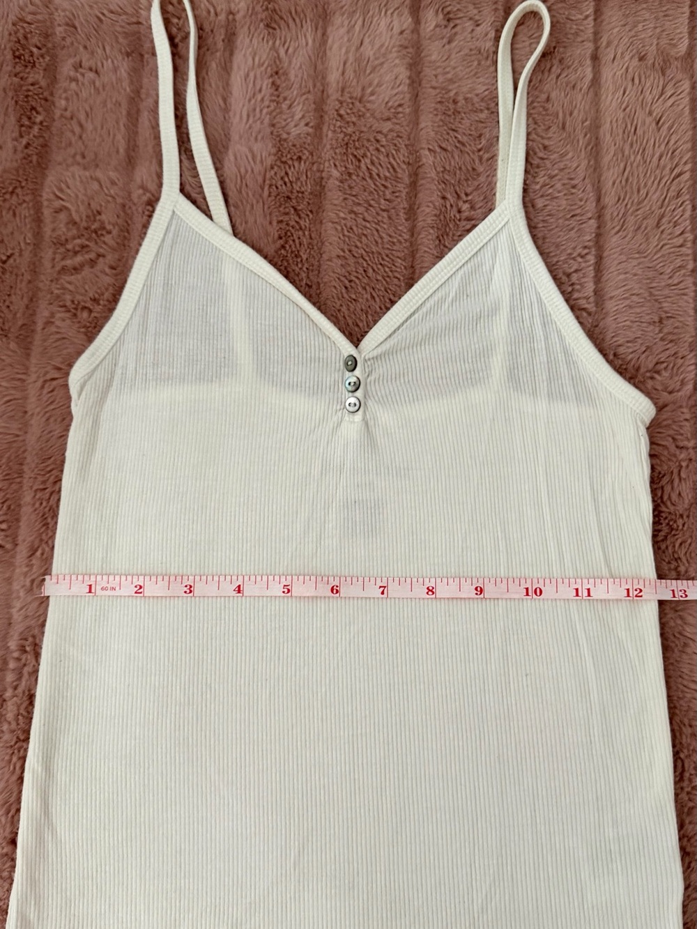 American Eagle Outfitters Cream Ribbed V-Neck Cami with Front Buttons - Picture 2 of 5